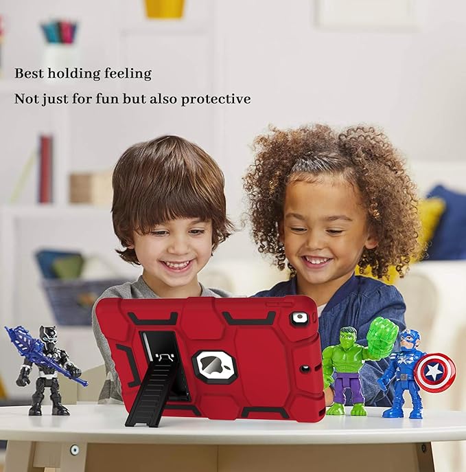 CCMAO for iPad 9th/8th/7th Generation 10.2 Inch Case 2021/2020/2019 with Kickstand Heavy Duty Shockproof Hybrid Three Layer Protective Cover Red+Black