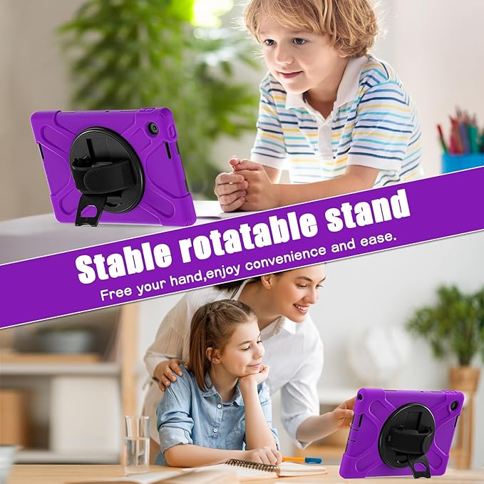 Tablet Case Compatible with Lenovo Tab 10.1(TB-311XU) /K10C TB311FU 2025 Case Protective Heavy Duty Rugged Shockproof Drop Protection Cover Shoulder Strap for Kids Silicone Cover(Pink)