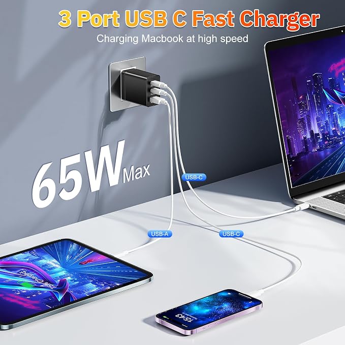 Dual C Ports+ USB A Port-Black