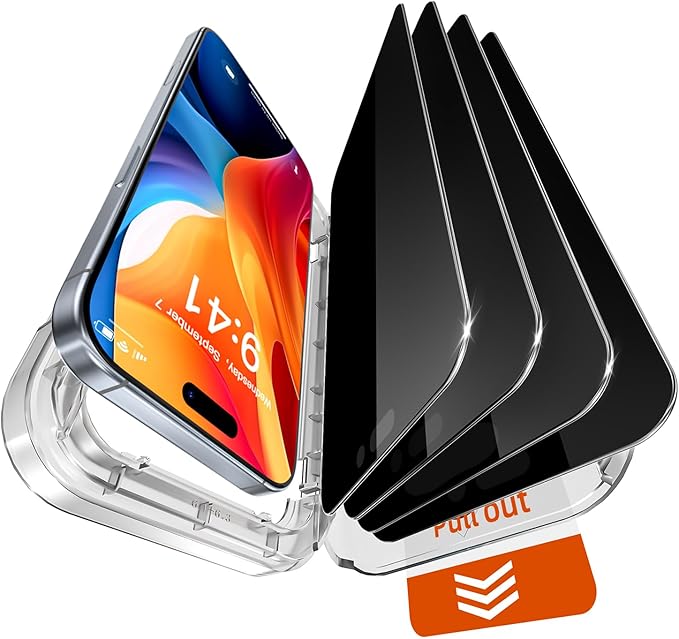 X-it 4-Pack Privacy Screen Protector for iPhone 15/16 Plus[Military Grade Shatterproof]9H+ Tempered Glass[Automatic dust Removal] 10x Military Protection [Bubble-Free] Easy to InstallCase Frien