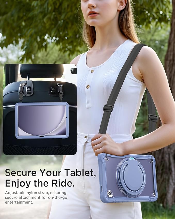 Miimall Case for Galaxy Tab A11 8.7 Inch 2025 Shockproof Rugged Kids Friendly Bulit-in 360 Rotating Stand &amp Shoulder Strap Heavy Duty Kickstand Full Body Shell for Samsung Galaxy A11 Tablet Pur