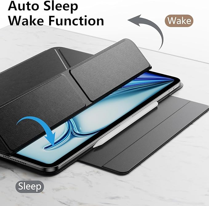 Case for iPad Air 13(M3 2025/M2 2024)&ampiPad Pro 12.9 (6th5th4th3rd Gen)Powerful Magnetic AttachmentSlim Trifold Stand CaseAuto Wake/SleepDurable Protection（Black）
