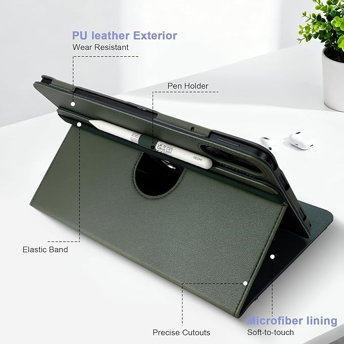 E NET-CASE Case for Xiaomi Redmi Pad 2 Pro/Pad Pro (2025/2024) 12.1 Inch with S Pen Holder丨Shockproof丨Clear Transparent Back Shell丨Multi-Angle Viewing (Green)