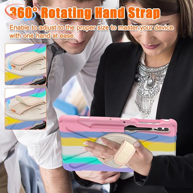 BATYUE Case for 12.4 inch Galaxy Tab S9 Plus S9 FE+ Plus S8 Plus S7 Plus S7 FE Hand Shoulder Strap+Kickstand for SM-X610/X616/X618/X800/X806/T730/T733/T736/T738/T970/T975/T976 (Pink)