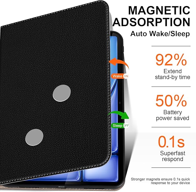 for iPad Air 13 Inch Case M4/M3/M2 (2026/2025/2024) Leather Protective Shockproof Smart Cover Adjustable Stand - Auto Wake/Sleep and Multiple View AnglesBlack.