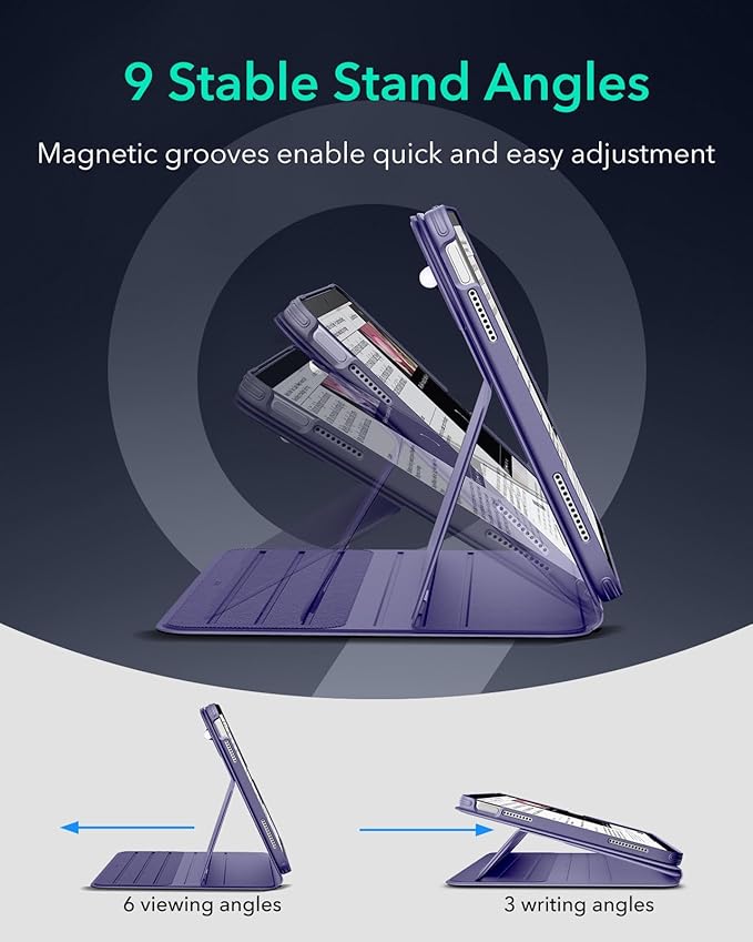 ESR for iPad A16 Case iPad 11th/10th Generation Case (2025/2022) Removable Magnetic Cover Adjustable Portrait/Landscape Stand with Raised Screen View 9 Standing Angles Purple