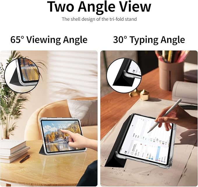 Case for iPad Air 13 Inch M3/M2 (2025/2024) &amp Pro 12.9 Inch 6th/5th/4th/3rd Generation 2022/2021/2020/2018 with Pencil Holder 2 in 1 Detachable Trifold Sliding Cover with Clear Back Shell Black