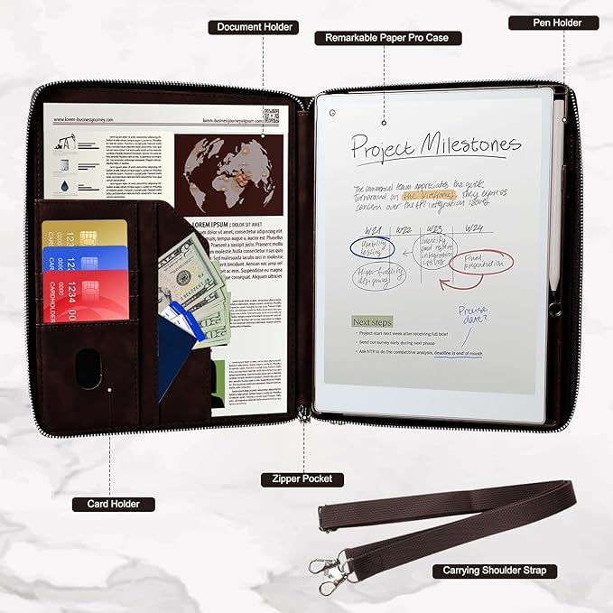 E NET-CASE Premium PU Leather Case for Remarkable 2 Tablet 10.3 inch (2020 Released) Business Handheld Design Cover for Remarkable 2 Digital Paper with Zipper &amp Pen Holder (Fantasy Brown)