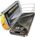 UNBREAKcable 3-Pack Screen Protector for iPhone 15 Pro Tempered Glass - [One-Pull Perfection] [Auto Dust-Elimination] [9H+ Hardness] [99.99% HD Clear] Full Coverage for iPhone 6.1 inch