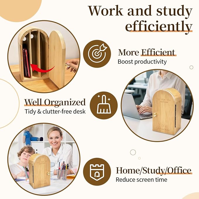 Phone Box for Family Time Bamboo Cell Phone Jail 3 Sections Hold 6 PhonesPhone Holder with Charging HolesHelps Kids &amp Adults Regain Focus Reduce Distractions