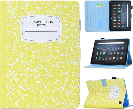 Cute Case For All-New Amazon Kindle Fire HD 10 &amp 10 Plus Tablet (13th/11th Generation 2023/2021 Release)10.1Vegan Leather Slim Folding Stand Cover with Pocket Auto Wake/SleepYellow NoteBook