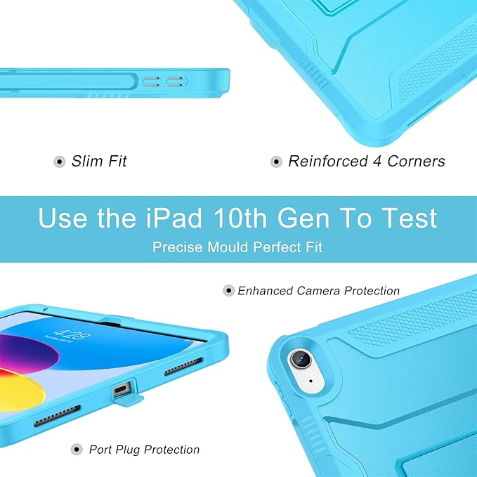 Soke Case for iPad (A16) 11th Generation 11-inch 2025 iPad 10th Generation 10.9-inch 2022 with Built-in Screen Protector and Kickstand Rugged Full Body Protective Cover - Cyan Blue