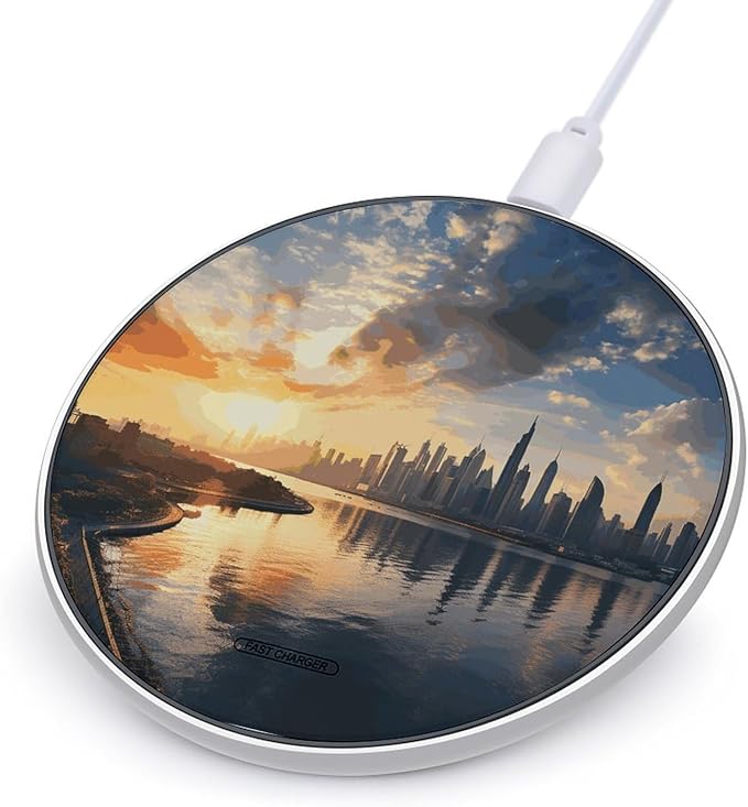 New York in The Sunset Wireless Charger Fast Wireless Charging Pad with USB Cable 10W Anti-Slip Magnetic Wireless Charger Portable Slim Charger Puck Travel Charging Station