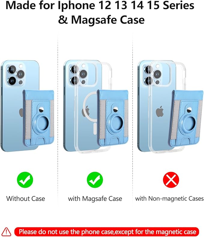ExtreLife for Magsafe Wallet with Airtag Holder Magnetic Wallet for iPhone 16/15/14/13/12 Series 9-Card Holder Open ID Window Adjustable Stand RFID Blocking Light Sky Blue
