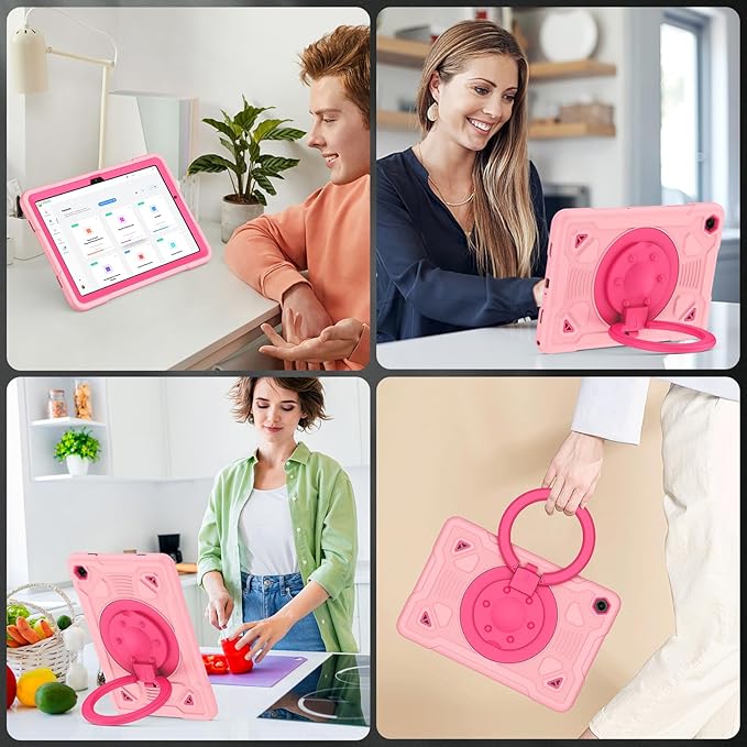 DreamerX for Samsung Galaxy Tab A11 Plus 2025 / A9 Plus 11 Inch 2023 Case Cute Silicone Shockproof Heavy Duty Kids Cover with Screen Protector Rotating Stand Handle Shoulder Strap for A11+/A9+ Pink