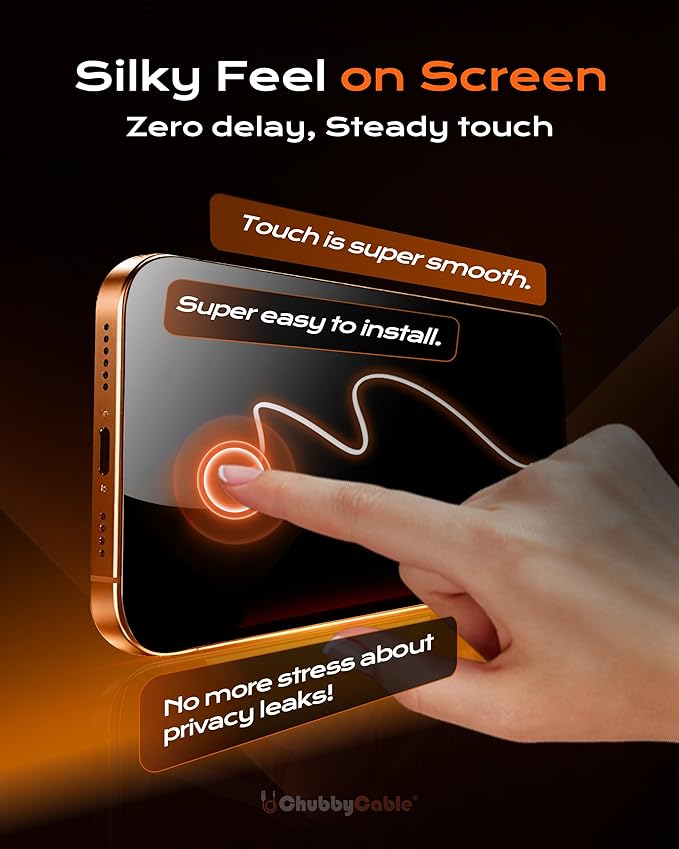 chubbycable 2PCS ChubbyShield Ultra for iPhone 17 Pro Privacy Screen Protector Anti-spy Screen Protector Privacy Glass with Ultra-easy Install Box Auto Dust-Elimination &amp Bubble Free