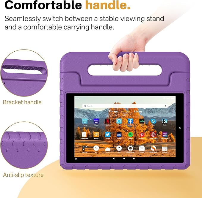 Kids Case for Amazon Kindle Fire HD 10 5th/7th/9th Generation 2015/2017/2019 Released Shockproof Protective Tablet Cases with Adjustable Handle Stand Purple