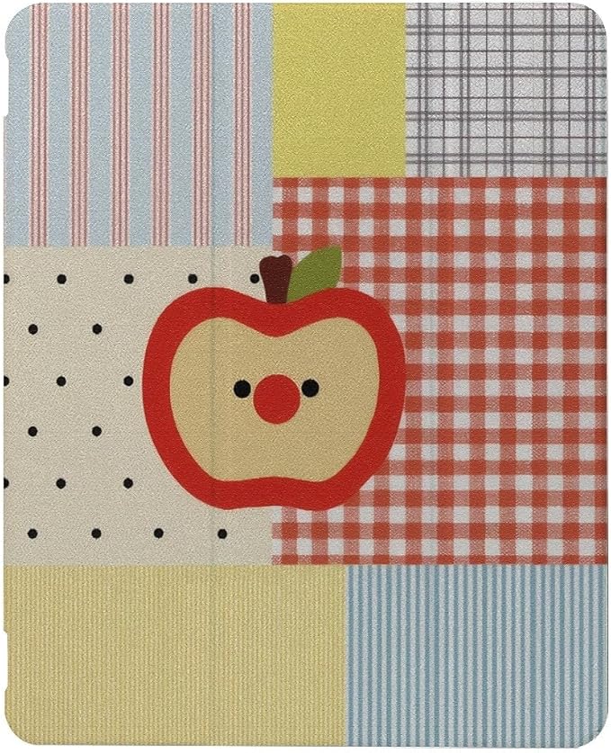 Vintage Check Plaid Apples Case Compatible with iPad 9th 8th 7th Generation 10.9 Inch 2021/2019/2018Funny Cover with Trifold Stand + Pencil Holder for Boys GirlsiPad 10.9in 2022