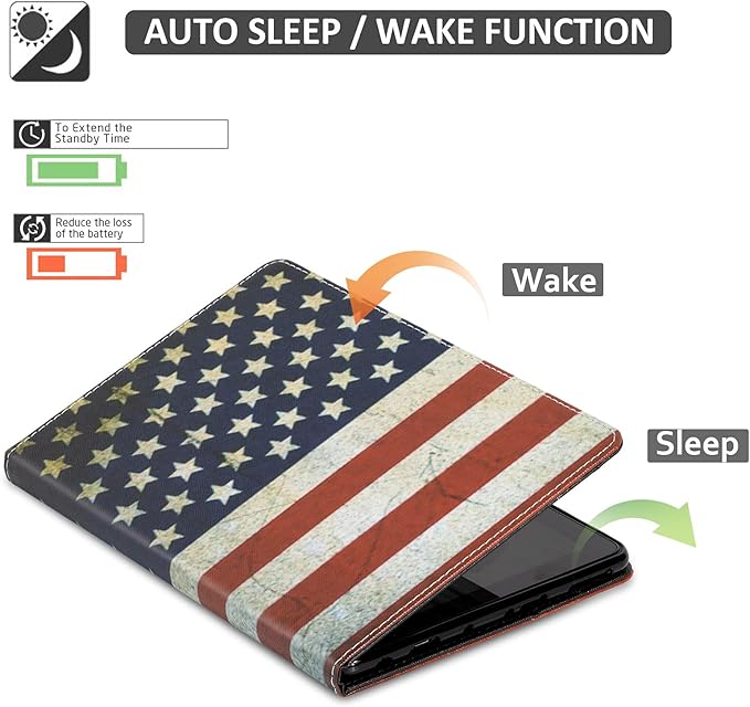Dteck Case for All-New Fire HD 10 &amp HD 10 Plus Tablet (2021 Release 11th Generation) - Multi-Angle Folio Stand Premium Embossed Leather Protective Smart Cover with Auto Wake Sleep US Flag