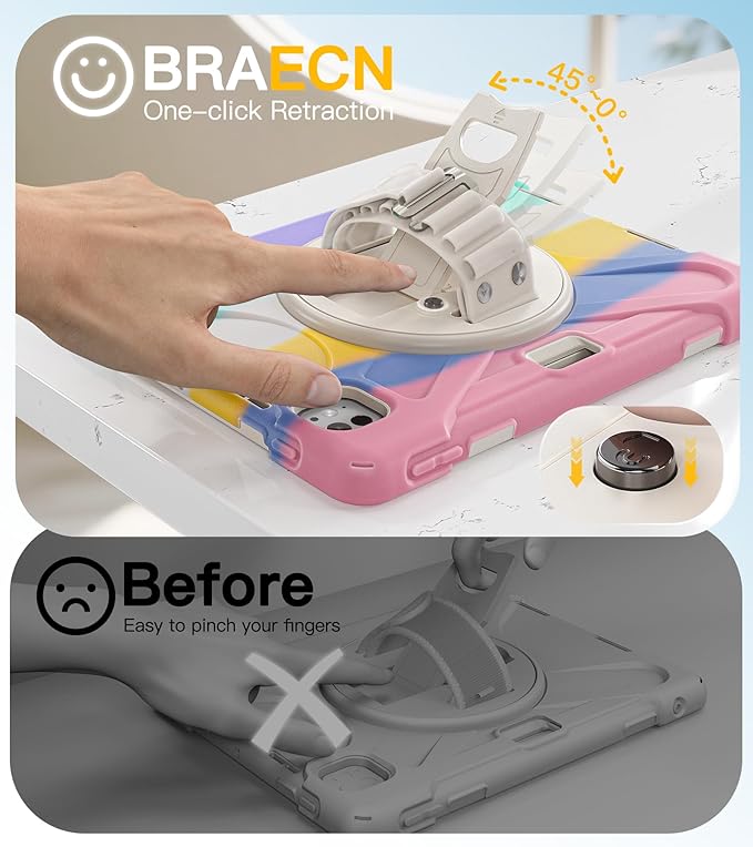 BRAECN Case for iPad Pro 11 inch M5 2025 &amp M4 2024 4 Layers Heavy Duty Full-Body Protection Screen Protector Pencil Holder 360° Rotating Handle Kickstand Shoulder Strap Kids Friendly