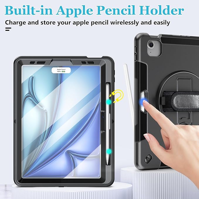Case for iPad Air 11 M4 2026/ M3 2025/ M2 2024: TPU Cover for iPad Air 5th &amp 4th Generation 10.9 Inch (2020/2022) with Screen Protector- Stand- Handle- Shoulder Strap- Pencil Holder