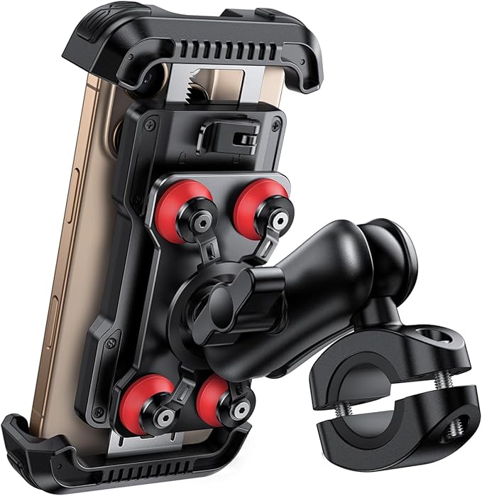 Lamicall Motorcycle Phone Mount Holder - [Dual Vibration Dampener] [Metal Adjustment Arm] Motorcycle Cell Phone Holder Bike Handlebar Phone Mount for iPhone 16 15 14 Pro Max 4.7-6.7 Phones Red