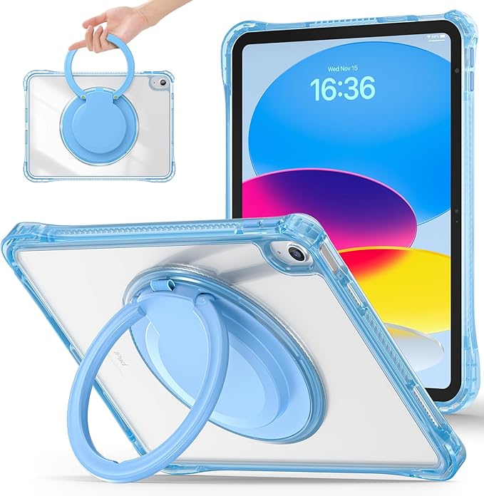 Mektron Shockproof Case for iPad Air 11 inch (M4 2026 8th /M3 2025 7th /M2 2024 6th) Compatible with iPad Air 10.9 (2022 5th Gen /2020 4th Gen) Clear Cases with Rotating Stand for Kids Light Blue