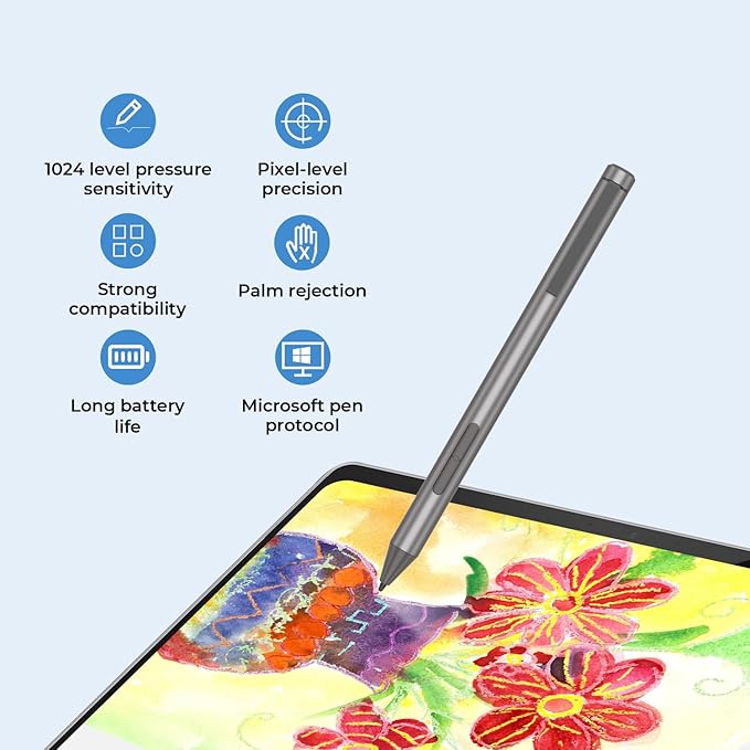 Windows Stylus Pen for Microsoft SurfaceHPDelletc.-3000hrs Battery Life-Pressure SensitivePalm RejectionEraser&ampRight Click Button-Compatible ONLY with MPP 1.512.02.6-Pls Check Your Laptop M