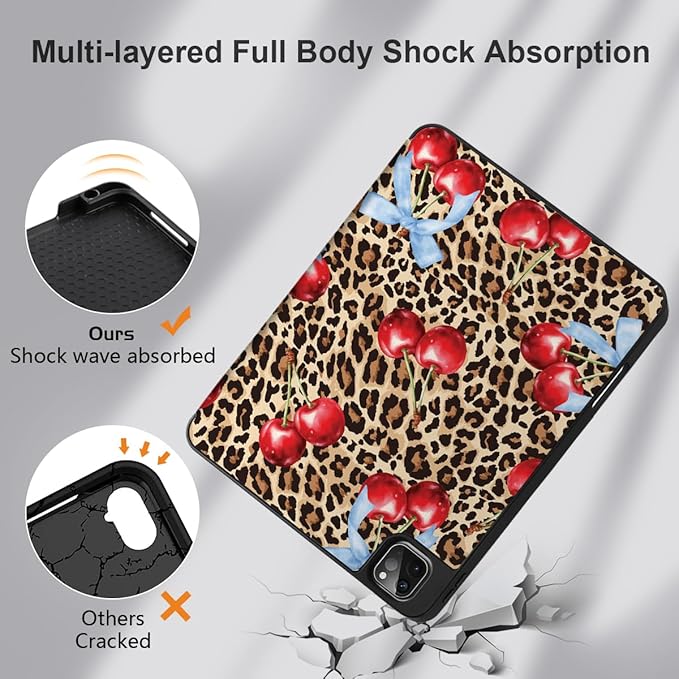DONGKE Case for 2022/2021/2020/2018 iPad Pro 11 inch Gen 4/3/2/1 - Slim Protective Case - Built in Pencil Holder Support Charging - Trifold Stand &amp Sleep/Wake Cover- Leopard