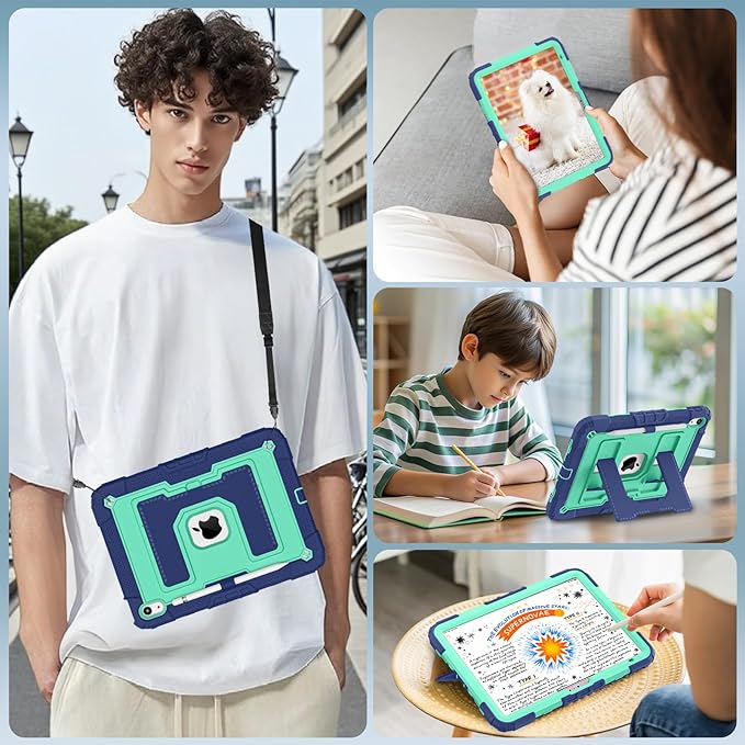 WESOROL Case for iPad A16 11th Generation 11 Inch (2025) iPad 10th Generation 10.9 Inch (2022)i Pad A16 Case Military Grade Shockproof Cases with Pencil Holder Shoulder StrapNavy Mint
