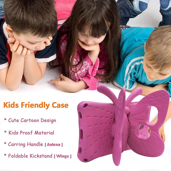 Universal Kids Case for Sunshine T1 Tablet/Sunshine T1 Elite Tablet Case Shockproof Light Weight Protective Stand Cover for Cloud Mobile Sunshine T1 Tablet 8 inch Cute Butterfly - Magenta
