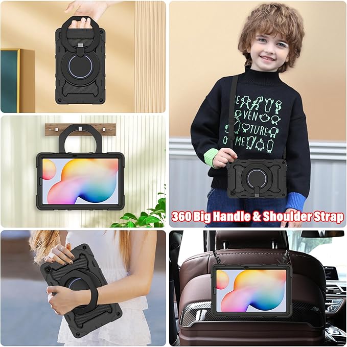 ROISKIN Case for Samsung Galaxy Tab S6 Lite 10.4’’ (2024-2020)Drop-Proof Protection Cover with 360° Rotate Stand &amp Handle &amp Screen Protector &amp Shoulder Strap &amp Kids Friendly