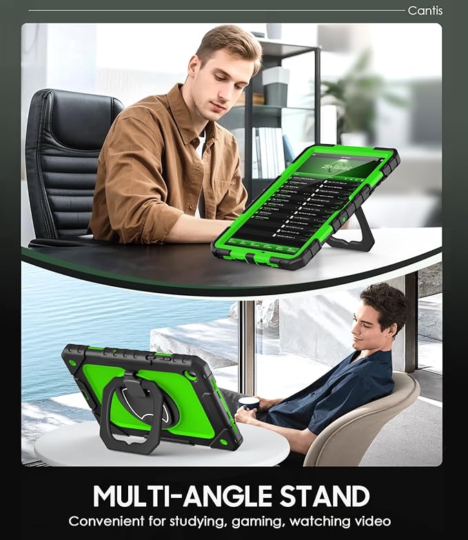 Cantis Case for Samsung Galaxy Tab A11 Plus 11 Inch 2026 (SM-X230/X236/X238) Shockproof Case for Tab A11+ with Screen Protector/Rotating Stand/Pen Holder/Shoulder Strap (Black+Green)