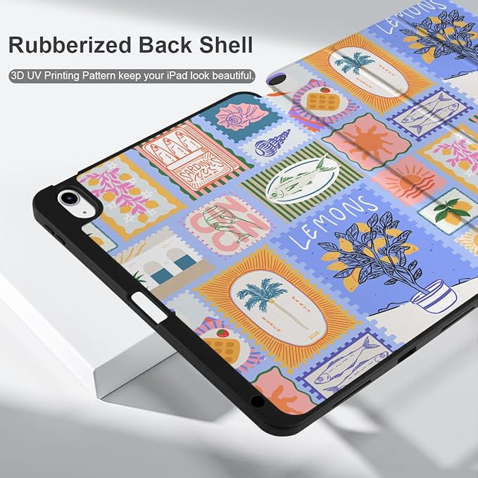MEEgoodo for M4/M3/M2 iPad Air 11 inch Case 2026 2025 2024Case for iPad Air 5th Generation/iPad Air 4th Gen 10.9 inch 2022 2020 Tablet Cover with Soft TPU Back Shell Summer Stamps