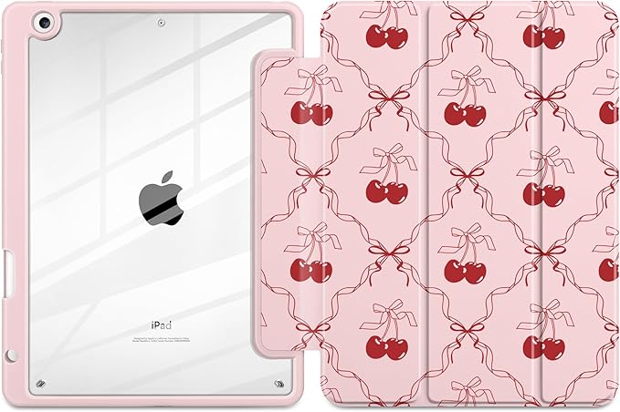 DONGKE for iPad 9th/8th/7th Generation Case 10.2 Inch (2021/2020/2019) [Auto Sleep/Wake &amp Pencil Holder] Clear Acrylic Back Trifold Stand Cover Ribbon Swirl