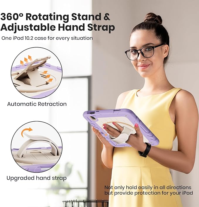 Case for iPad 10th Generation 10.9inch 2022with Built-in Screen Protector and KickstandHand StrapShoulder Strap for New Apple iPad 10.9 Inch(Purple/Beige)