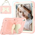 Case for iPad (A16) 11th/10th Generation 2025/2022 11/10.9 for Kids Girls with 9H Tempered Glass Screen Protector Rugged Shockproof Protective with Butterfly Stand Carrying Strap-Rose Pink