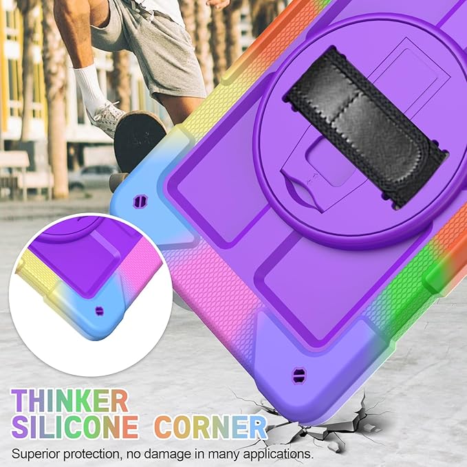 AVAWO Case for Samsung Galaxy A9+ Plus 11 inch 2023 with 360° Swivel Handle Strap Cover with Lanyard Colorful Purple