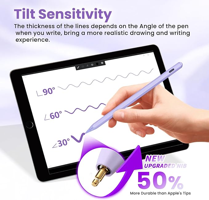 Pencil Pro for iPad with Magnetic Wireless ChargingPalm RejectionStylus Pen for Apple iPad 10th/9th/9thAir 5thPro 12.9/11Mini 6th GenerationPurple