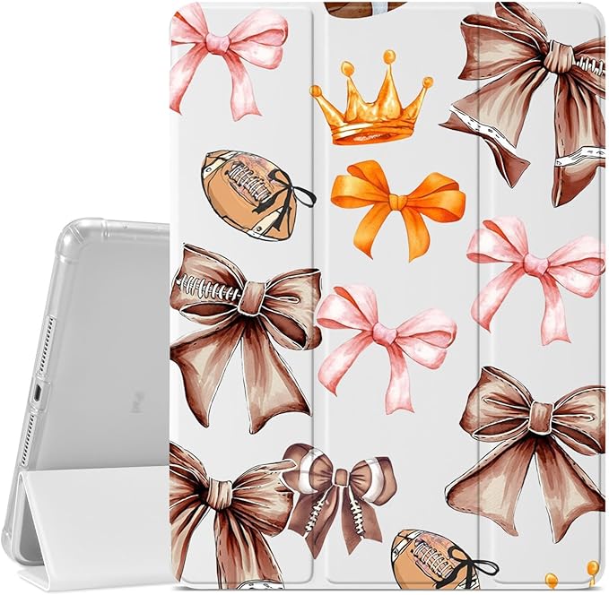 JOYLAND Retro Brown Bow Case for iPad mini 7th(A17 Pro) 2024 / Mini 6th Generation 8.3 2021Pencil Holder &amp Clear Transparent Back &amp Trifold Smart Tablet Cover for Girls Women