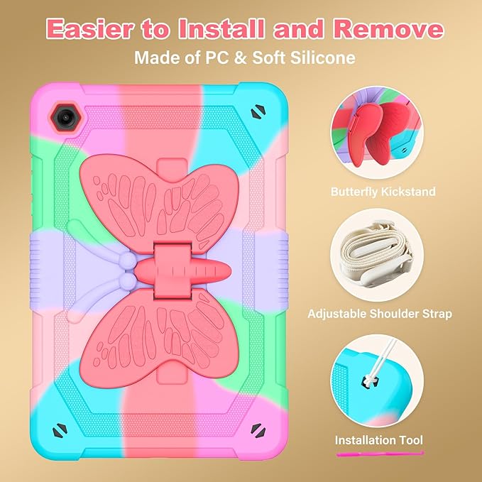 Cover for Samsung Galaxy Tab A11+ Plus/A9+ Plus Case with Screen Protector Galaxy Tab A11+/A9+ 11 inch 2025/2023 Released with Butterfly Stand Shoulder Strap Shockproof case for Kids Girl