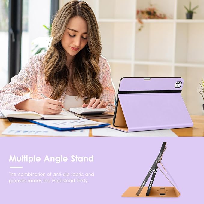 VIKESI Case for iPad Pro 13-inch M5 or M4 Released in 2025 or 2024 Leather Stand Cover with Apple Pencil Holder Auto Wake/Sleep Multiple Viewing Angles Built in Hand Strap &amp PocketLavender