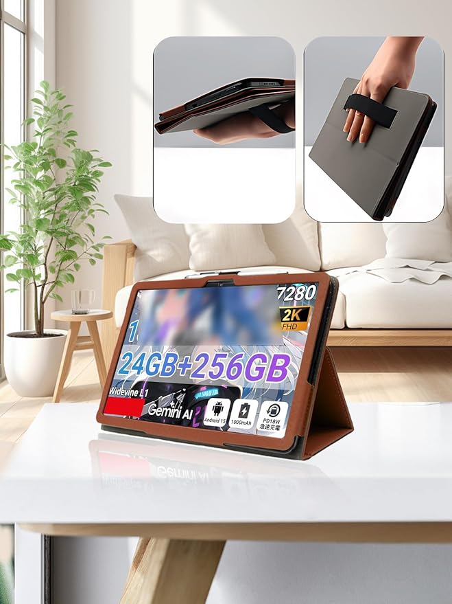 for TABWEE T60 Pro/VekfulPC T60 Pro 13.4 Inch Android Tablet CaseBOVUGAC Folding Stand Protective Cover with Pencil Holder and Wrist StrapFull Protection Premium PUScratch Resistant(Brown)