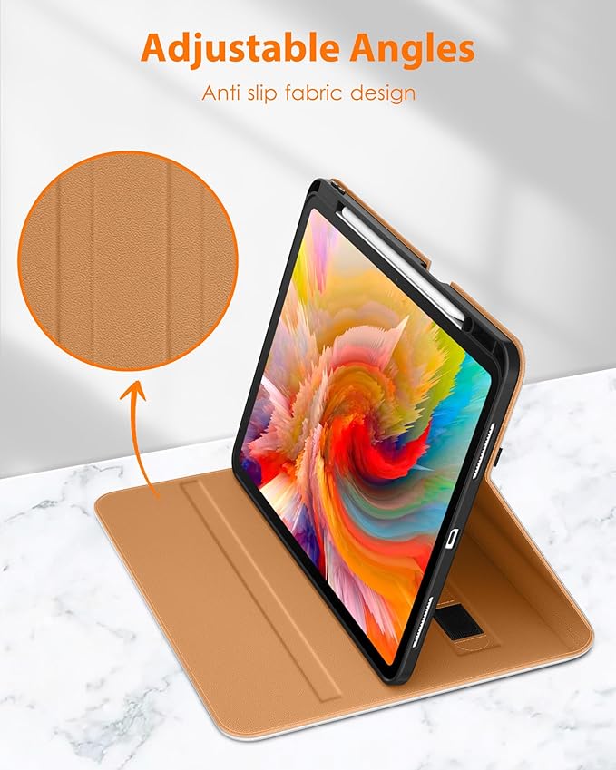 DTTO for iPad Pro 13 inch Case (M4) 2024 Premium Leather Business Folio Stand Cover with Pencil Holder - Auto Wake/Sleep and Multiple Viewing Angles Built in Hand Strap &amp Pocket White