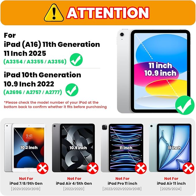 Compatible for iPad A16 Case for iPad 11th/10th Generation Case 11/10.9 Inch 2025/2022 Drop Protection with Screen Protector | 360° Rotate Hand Strap | Stand | Shoulder Strap Clear