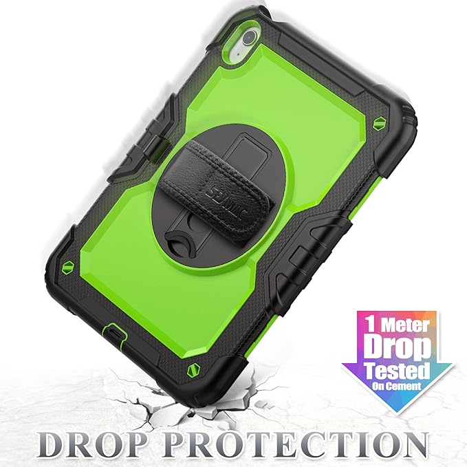 SEYMAC stock Case for iPad (A16) 11th/10th Generation 11''/10.9'' 2025/2022 Full-Body Drop Protection Case with Screen Protector &amp360° Rotate Hand Strap/Stand Green+Black