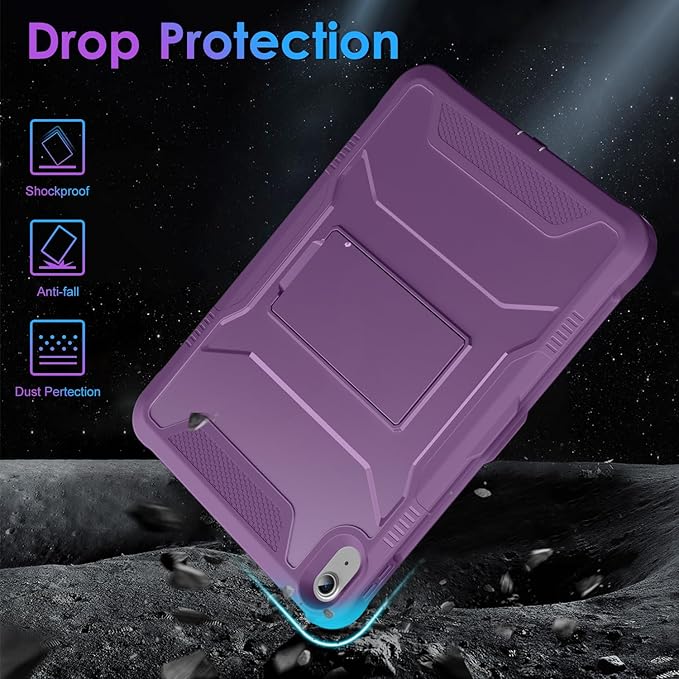 DTTO Case for iPad (A16) 11th Generation 11-Inch 2025 iPad 10th Generation 10.9-Inch 2022 Durable Shockproof Full Body Protective Cover with Built-in Screen Protector Dark Purple