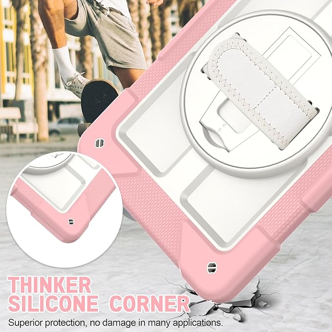 AVAWO Case for Samsung Galaxy A9+ Plus 11 inch 2023 with 360° Swivel Handle Strap Cover with Lanyard Pink and Beige