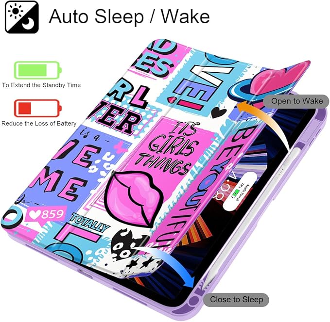 May Chen for iPad (A16) 11th Generation Case 11 Inch 2025 iPad 10th Gen Case 2022 10.9 inch Built-in Pencil Holder with Shockproof Cover Clear Back Shell Auto Wake/Sleep Girls calligraphic