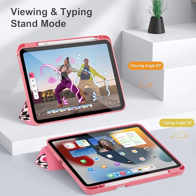 Case for iPad Air 11'' (M4 2026/M3 2025/M2 2024)/ iPad Air 10.9'' Air 5th /4th Gen Shockproof Cover with Clear Back Shell &amp Penceil Holder Auto Wake/Sleep Stand Cover Cassette Tape